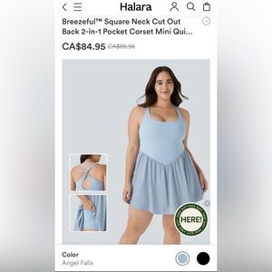 HALARA Light Blue Square Neck Dress